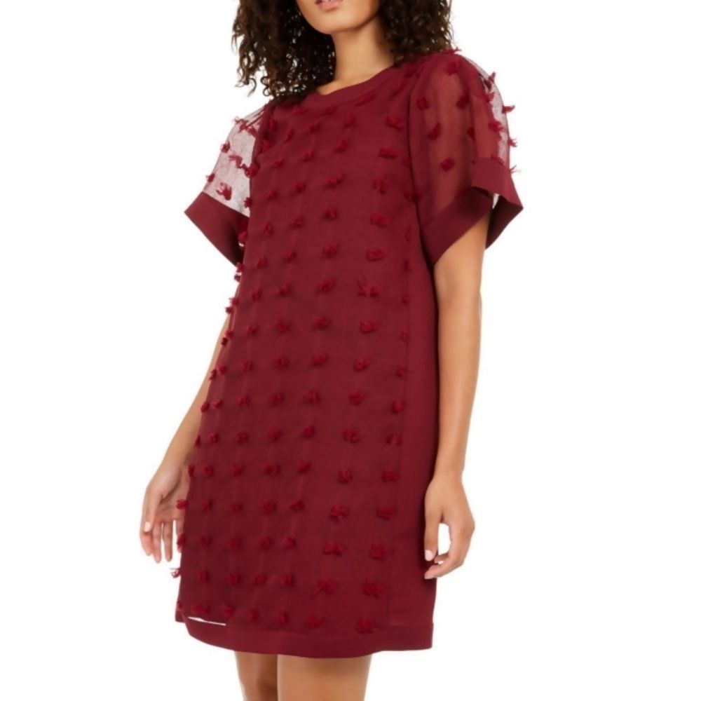 ALFANI - Women’s Maroon Short Sleeve Mini Shift Party Dress | Size 8P